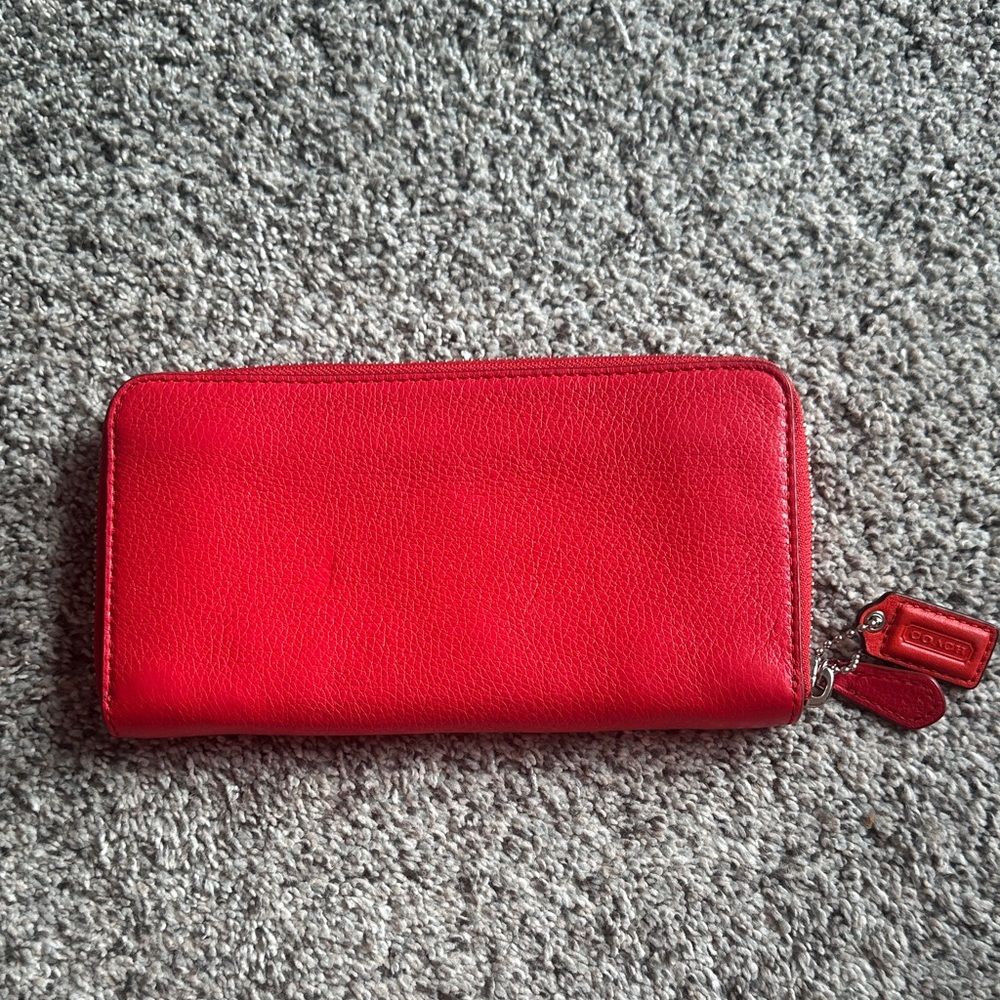 Coach Red Leather Zip Wallet - Picture 2 of 5